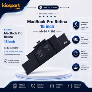Baterai MacBook Pro Retina 15 Inch A1494 A1398 (Late 2013 & Mid 2014) Original Replacement