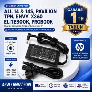 [GARANSI 1 TH] Charger Laptop HP Original Pin Biru 14 14s Pavillion Envy TPN X360 Elitebook ProBook 3.33A 2.31A